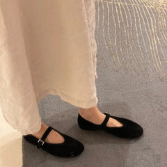 Shallow Casual Soft Mary Jane Shoes Retro Black Square Toe Outdoor Dress Ballet Flats Brand Footwear
