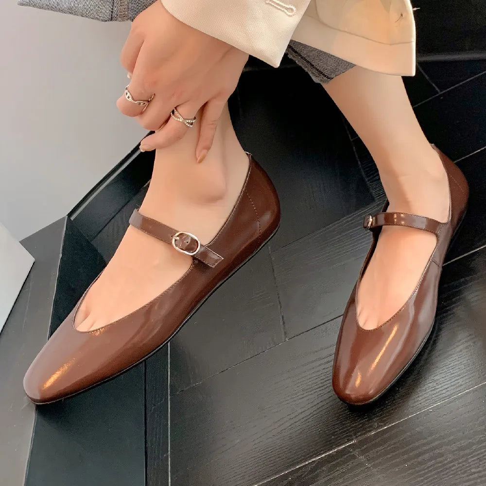 genuine leather sqaure toe mary jane ballet flats leisure soft comfortable casual ballerians espadrilles shoes