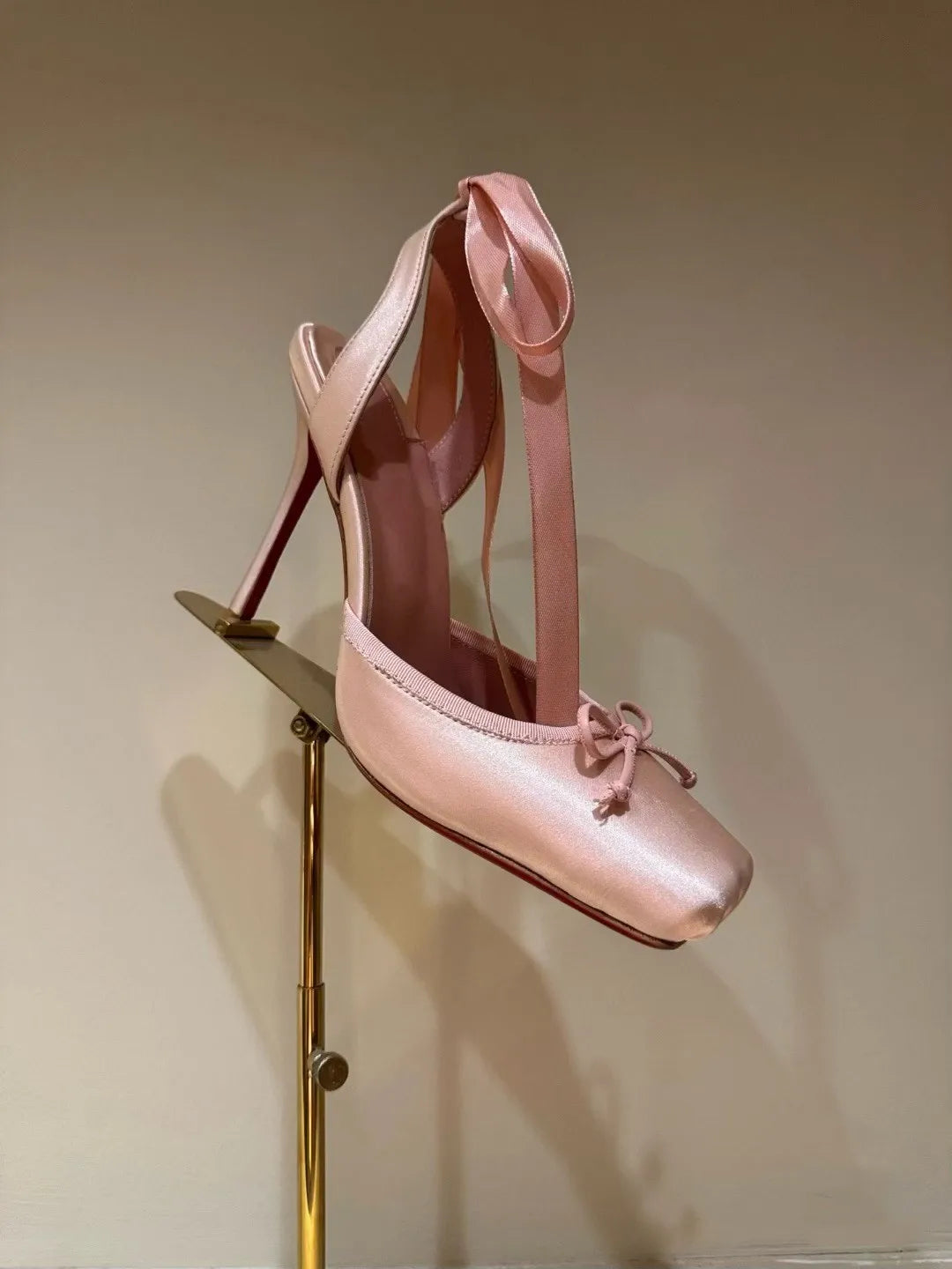 Pink Color Silk Satin Ankle Strap Lace-Up Ribbon Single Shoes Elegant Lady High Heels Dressing Party