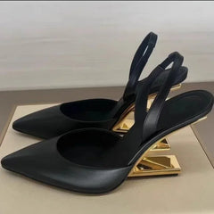 Style High Heels Slingback Metal High Heels Shoes Pointed Toe Party Sandalias De Las Mujeres