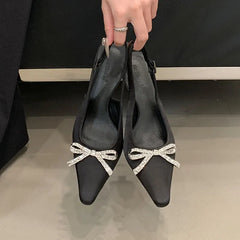 Shallow Medium Heels Sandals Shoes Pointed Toe Footwear Butterfly-Knot Heels Pumps Sandals Shoes