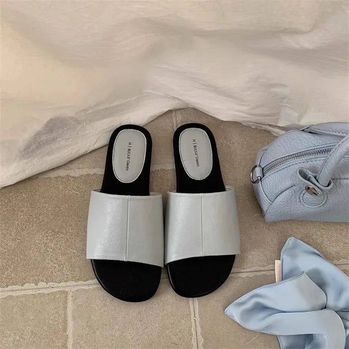 Shoes Slippers Soft Loafers Slides Clogs Woman Comfort Rubber Silver Flat Beach Concise Shoes Silver Ladies' Slip