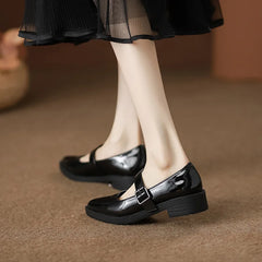 Patent Leather Buckle Strap Oxfords Woman Pointed Toe Shoes Low Heel Flats Mary Janes Lolita Derby Loafers Femme Sneakers