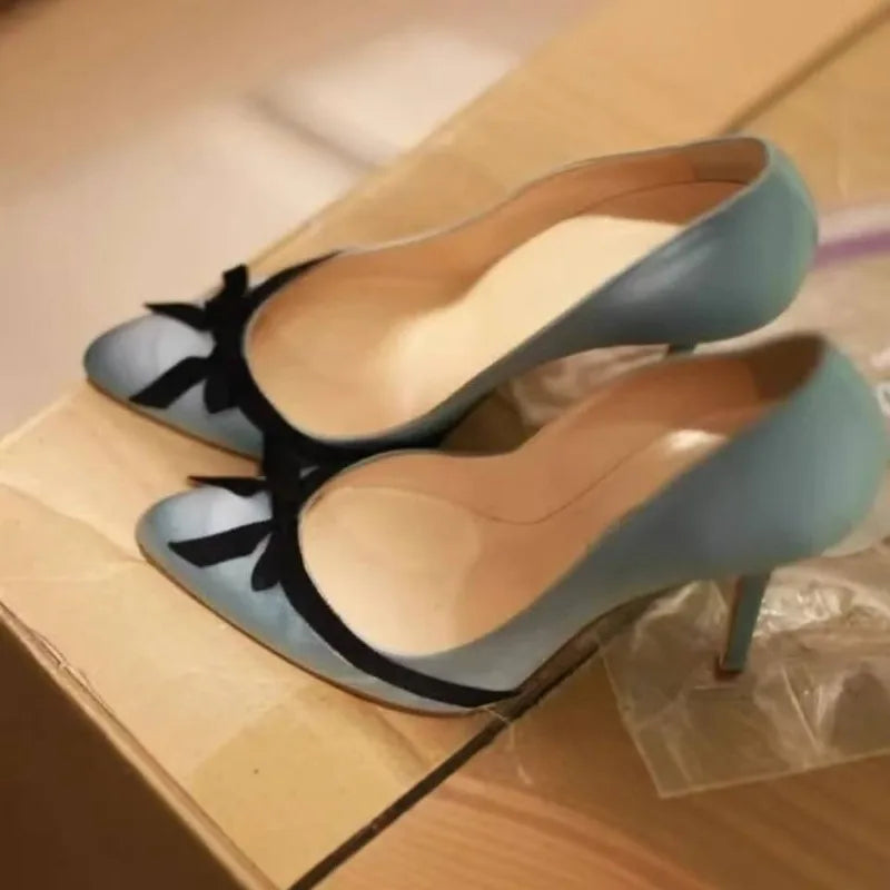 Satin High Heels Bowknot Shallow Elegant Shoe Mature Brand Banquet Partyle