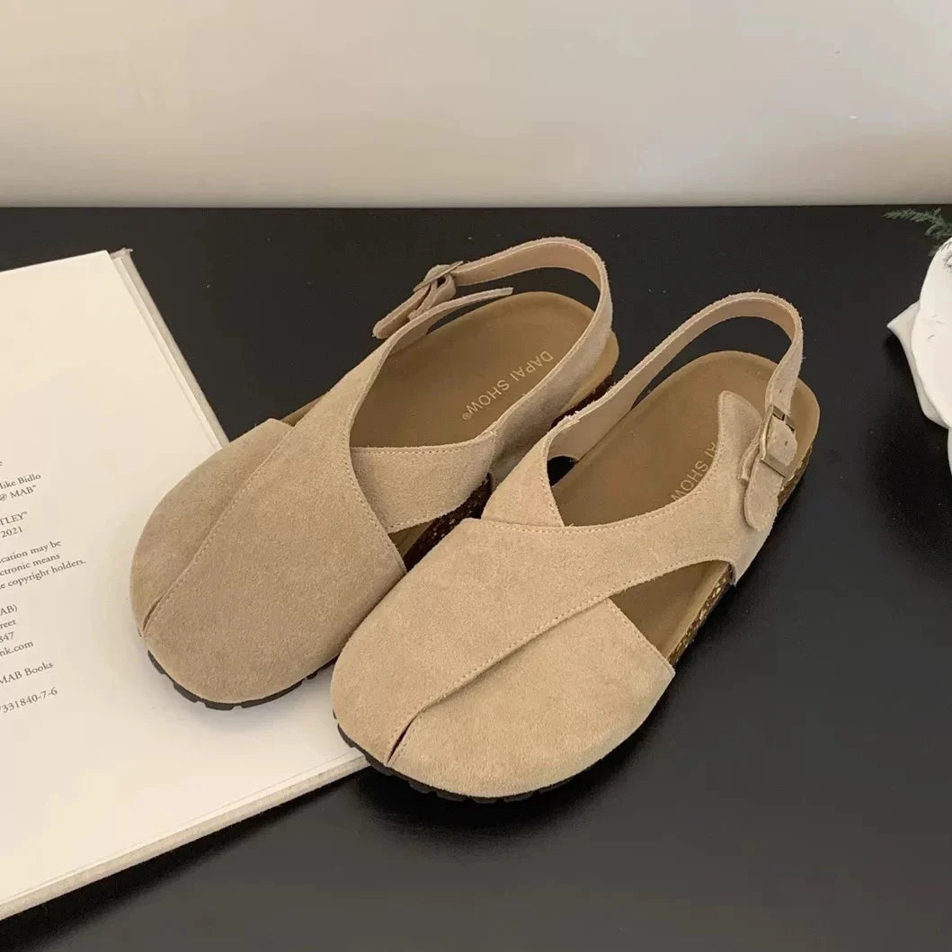Flats Sandals Platform Shoes Suede Casual Buckle Slippers Brand Walking Slingback Sandalias Mujer
