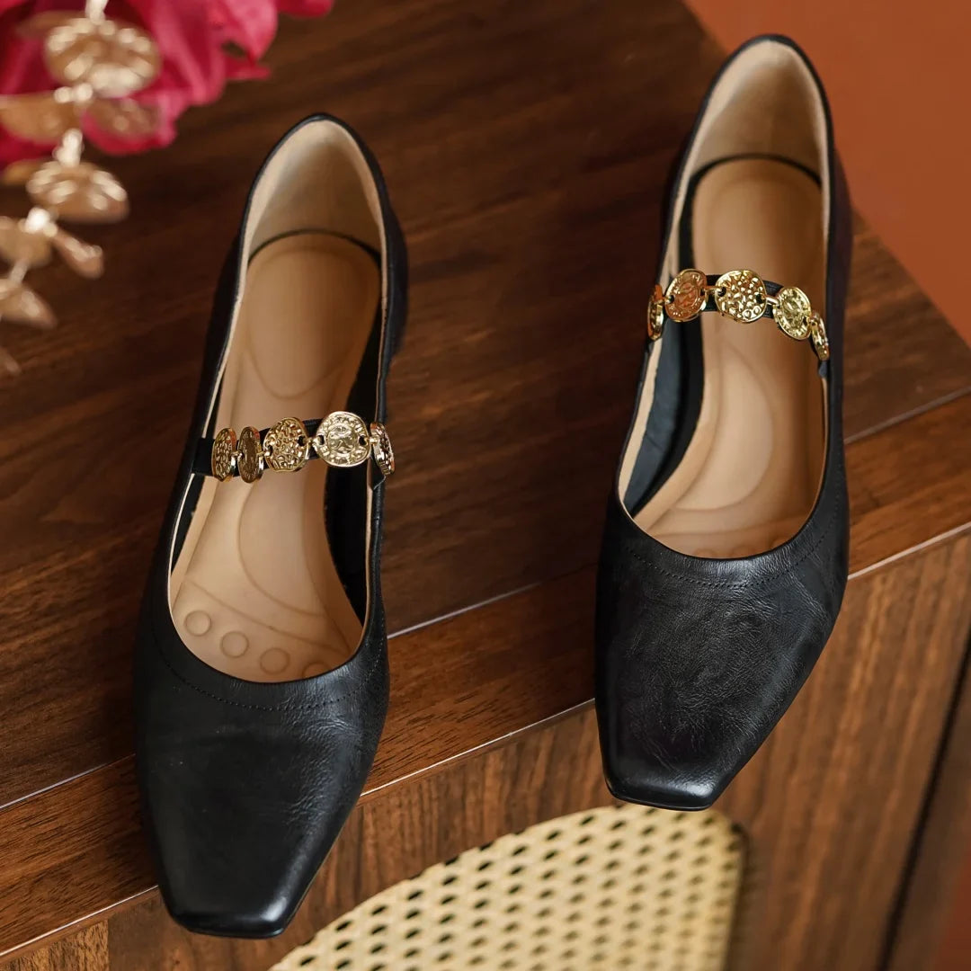 Large size 34-41 cow leather square toe slip-on Mary Jane flats high quality soft comfortable moccasins shoes woman