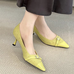 Pointed Toe Low Heel Shoes Belt Buckle Elegant Office Thin High Heels Shallow Pumps Zapatos De Mujer