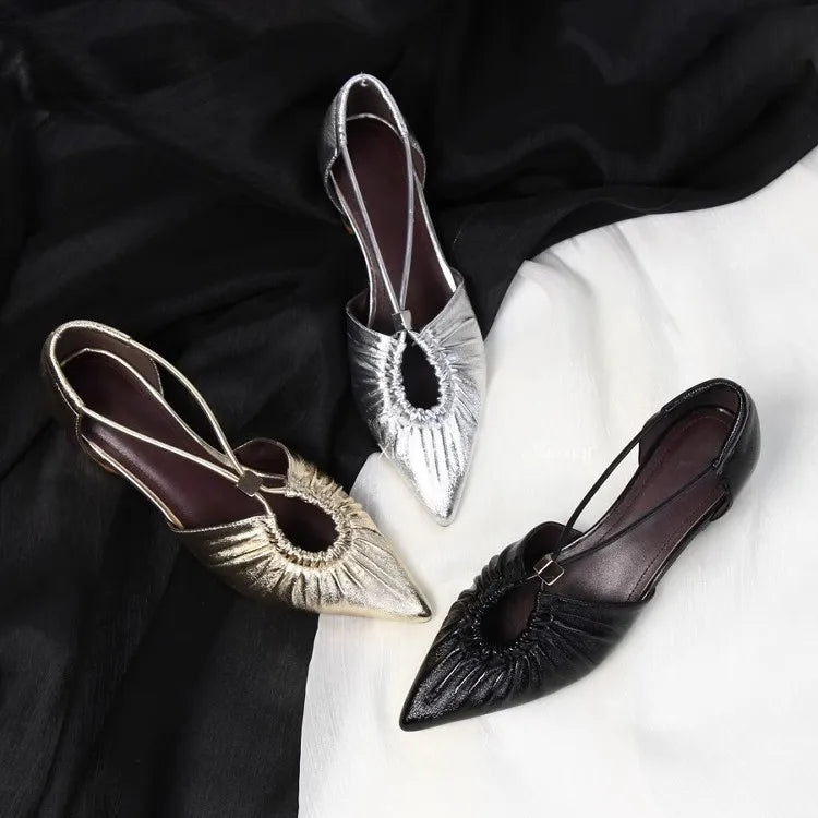 Pointed Hollow Pleated Flat Shoes Outdoor Shallow Casual Sandals Comfortable Breathable Shoes
