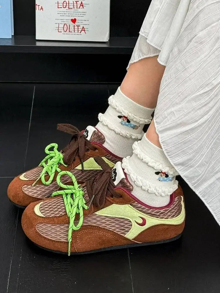 Casual Sneakers Soft Soled Mesh Sneakers Lightweight Breathable Ins Trendy Color Block Japanese Style