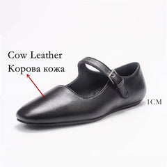 Brand Mary Jane Genuine Leather Flats Shoes Woman Buckles Flat Comfort Casual Loafer Shoes Soft Leather Flats
