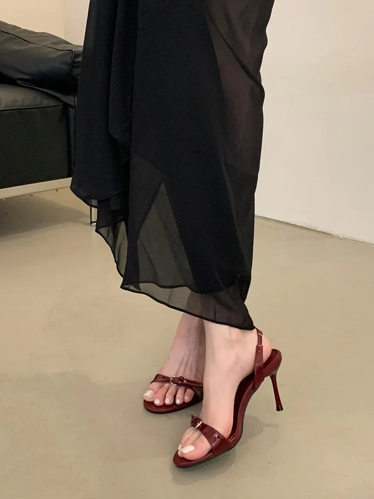 Narrow Band Open Toe Sandals Thin Low Heel Gladiator Party Shoes Zapatos De Mujer