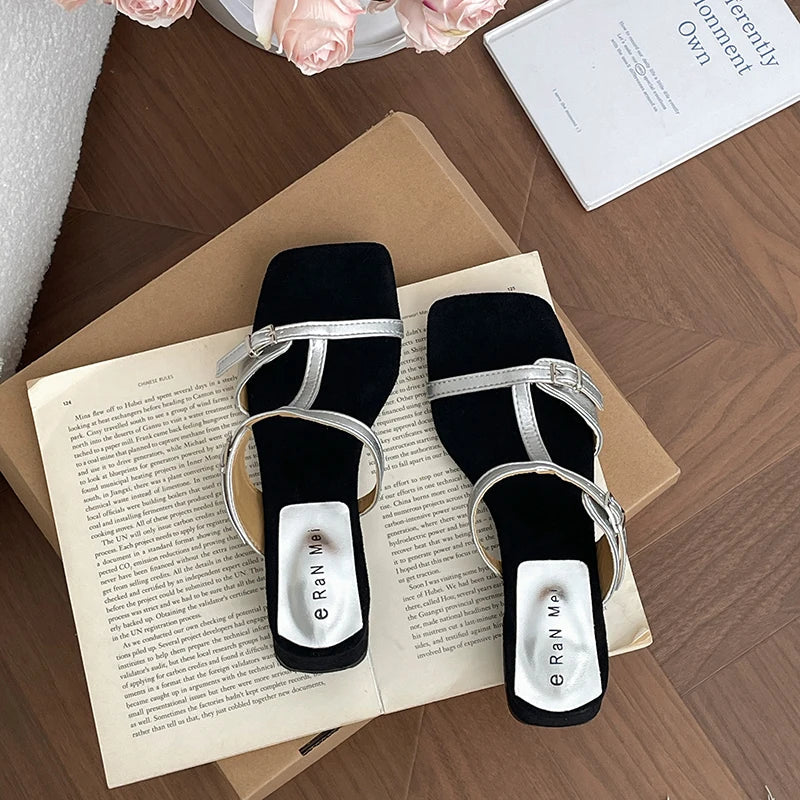 Open Toe Slippers Casual Thick Heel Beach Vacation Slides Party