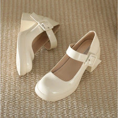High Heels Word Belt Mary Jane Single Shoes Thick Heel Light Mouth Buckle High Heel Leather Shoes