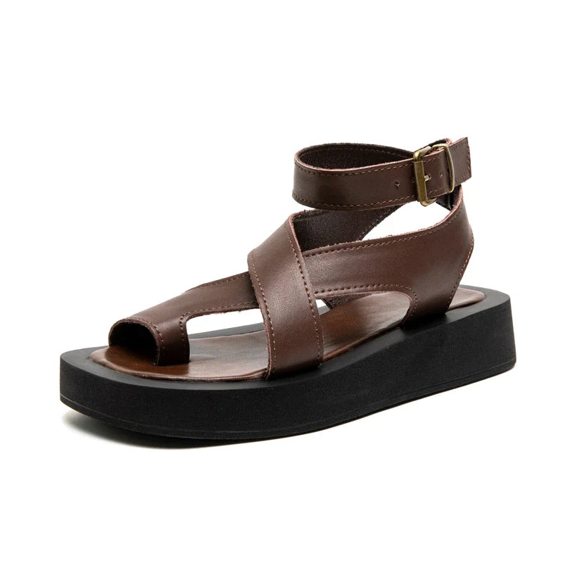 Sandals Clip Toe Sandals Genuine Leather Roman Shoes Sandals