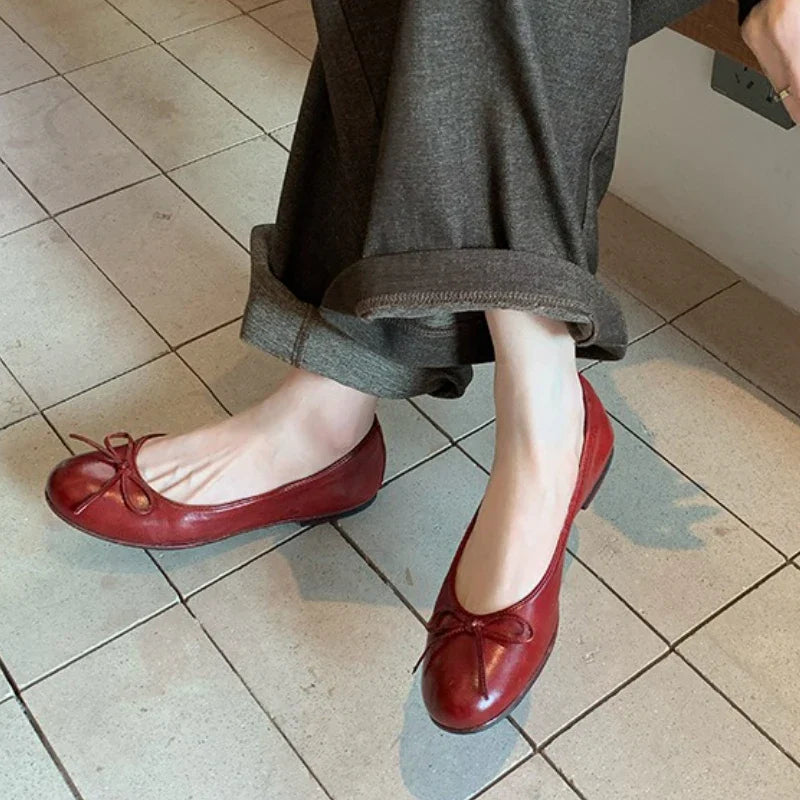 Concise Flat Shoes Shallow Comfort Retro Bowknot Elegant Ballet Flats Zapatos De Mujer