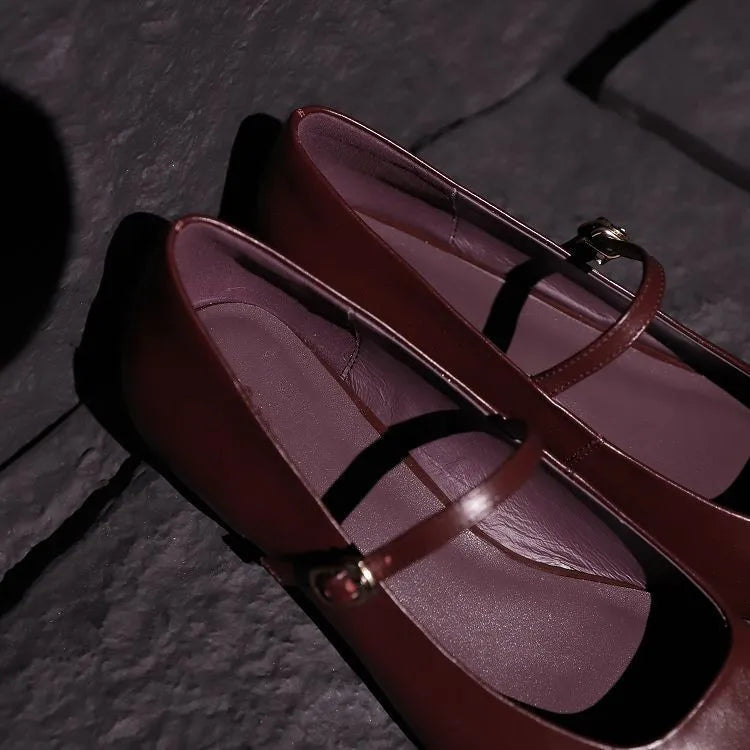 Genuine Leather Mary Jane Shoes Sandals Buckle with Square Toe Soft Bottom Shoes