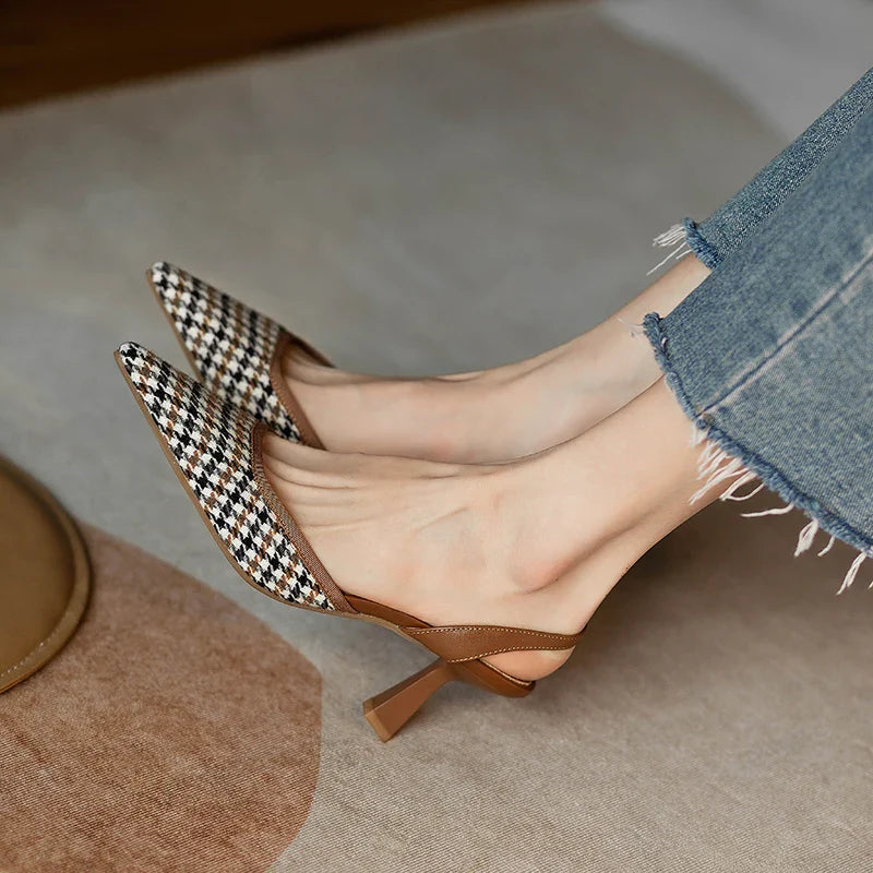 Pointed Toe Sandals Elegant Slippers High Heels Shoes Brand Slingback Shoes Dres Pumps Mujer De Slides