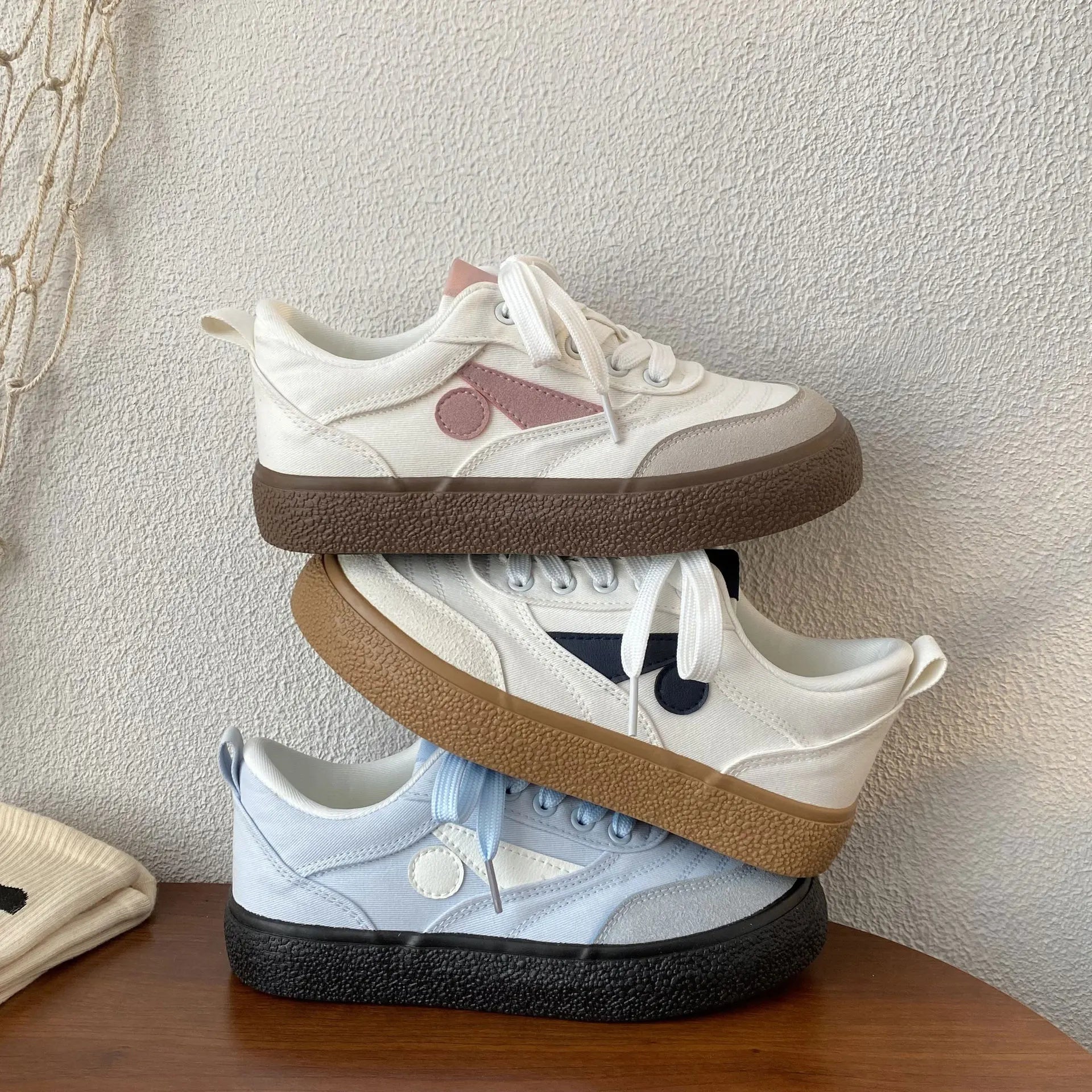 Thick Bottom Training Shoes Retro Mixed Color Students Sneakers Casual Concise Soft Soled Sports Shoes