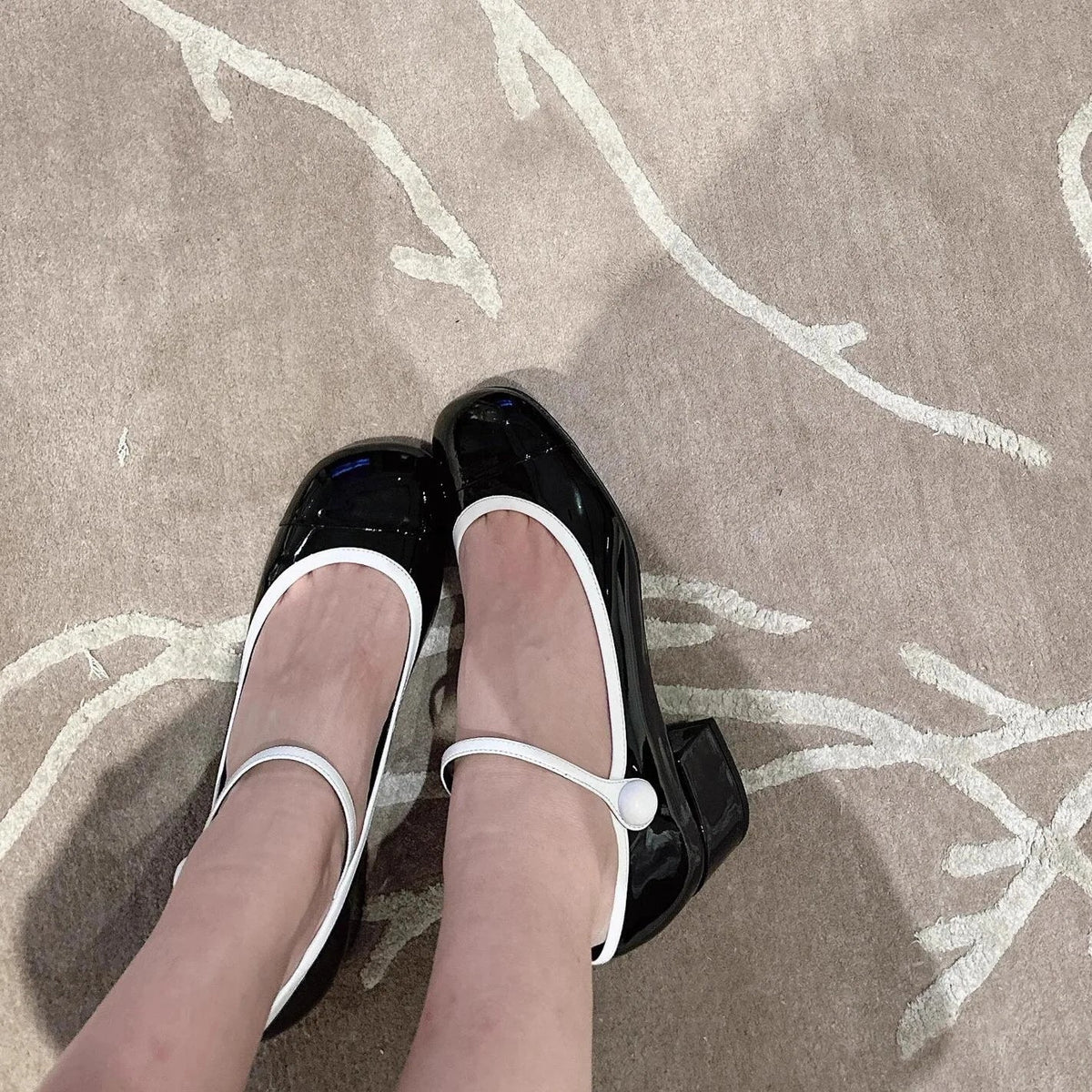 Japanned Leather Mary Janes Woman Color Block High Heels Shoes Belt Buckle Tacones Wedges Chunky Heeled Escarpins Mujer