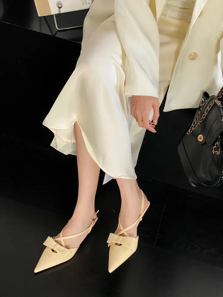 Butterfly-knot Buckle Strap Pumps Woman Elegant Pointed Toe Thin Low Heels