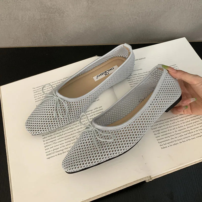 Mesh Flats Slip On Shoes Shallow Butterfly-Knot Ballet Flats Dance Shoes 2025