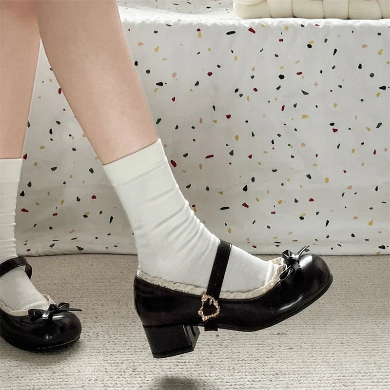 JK Mary Jane Shoes Causal Shallow Butterfly-knot Shoes Leather Shoes