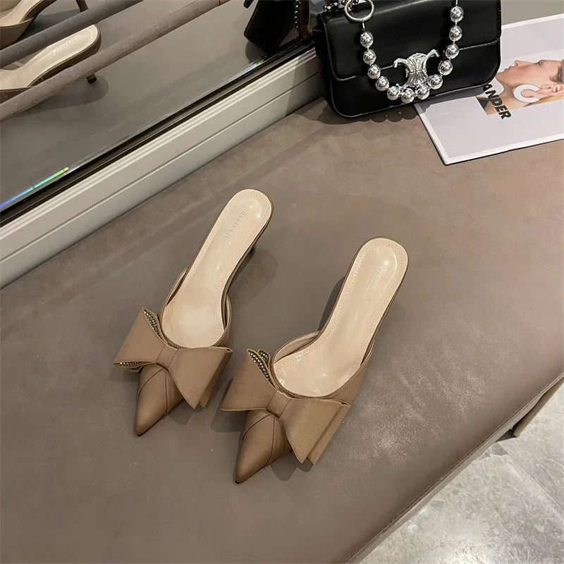 Beige Heeled Sandals Wedding Shoes Shallow Mouth Black High Lace Up Comfort Party Girls Stiletto Clear Pointed Rubber Silk
