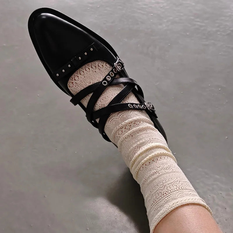 Roman Style Pointed Toe Shoes Mid Heels Rivet Single Shoes Elegant Versatile