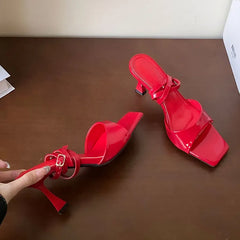 Ankle Strap High Heels Pumps Shoes Square Toe Footwear Shallow Party High Heels Shoes