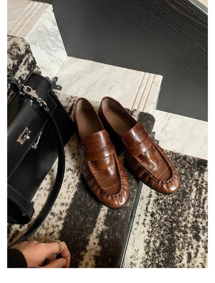 Pleated Design Loafers Comfort Low-Heel Flats
