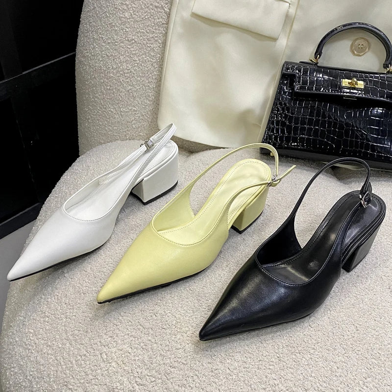 Pumps Pointed Toe Square Heels Elegant Mule Shoes Zapatos De Mujer