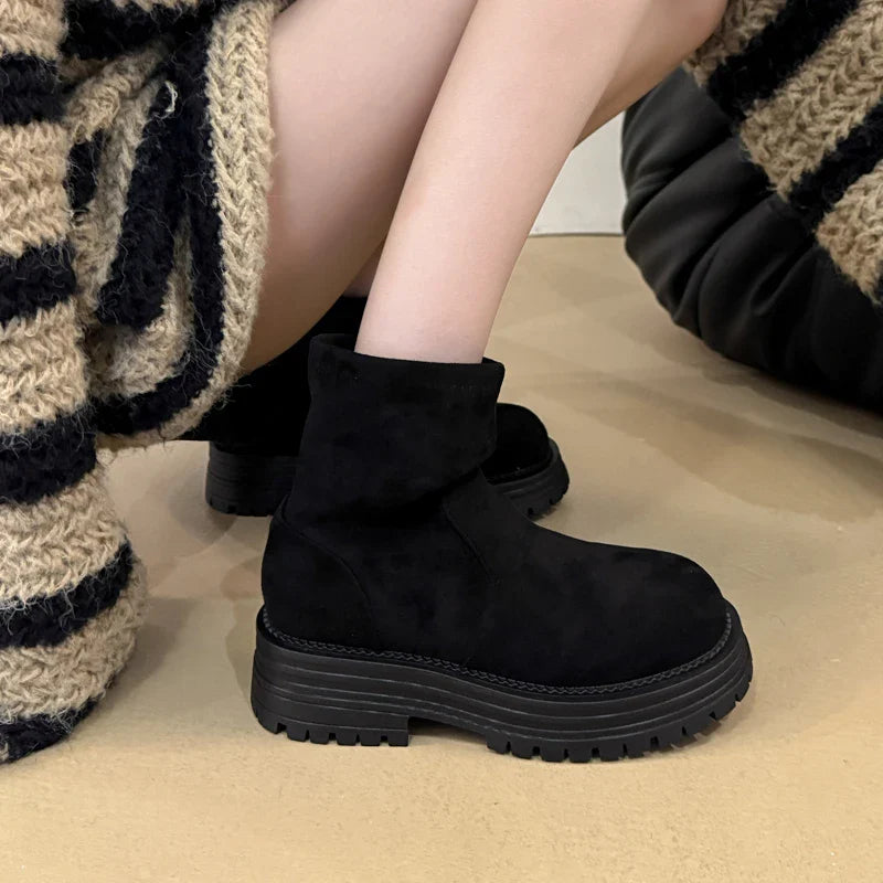Chelsea Ankle Boots Suede Snow Short Botas Platform Mid Heels Shoes Brand Casual Sport Boots
