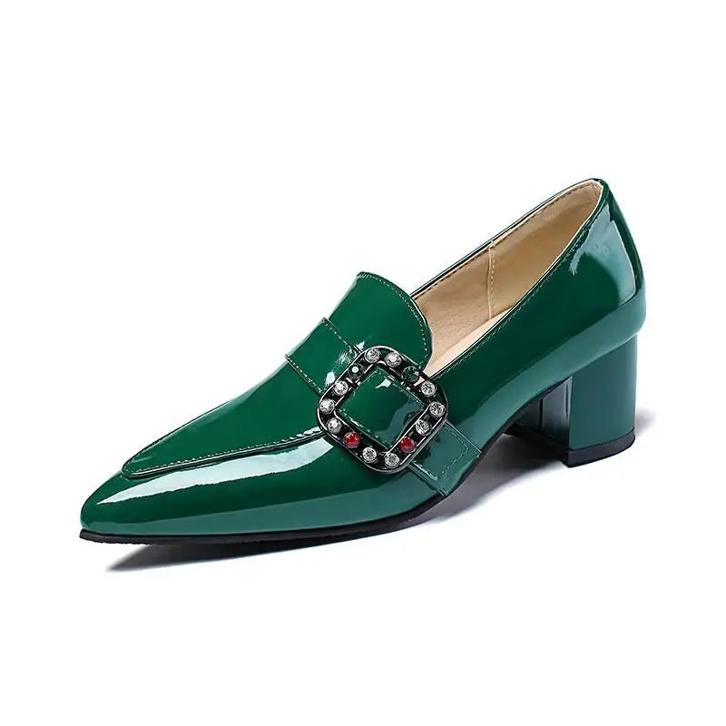 Elegant Medium Heels Pumps Woman Nude Green Black Pointed Toe Party Office Wedding Shoes Large Size 44 45
