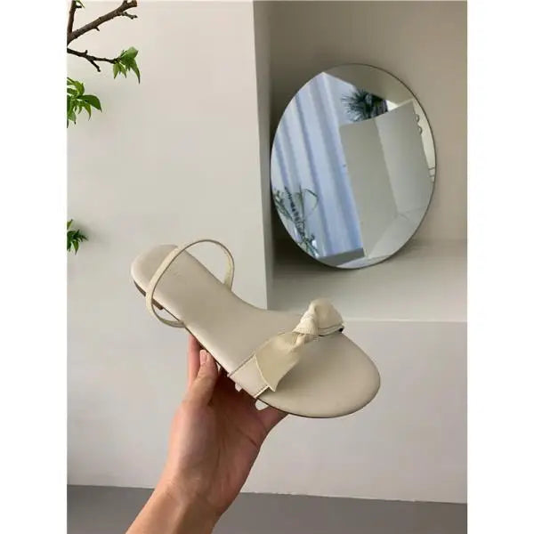 Flat Shoes Low Woman's Slippers Slides Butterfly-Knot Rome Butterfly-knot Rubber Retro Scandals PU H