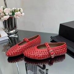 Casual Comfort Flat Mary Jane Single Shoes European and American Rivet Buckle Shoes Dance Shoes
