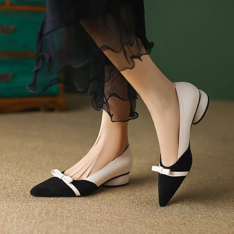 33-47 Bow Flat Shoes Pointed Color Matching Large Size Shoes Flat Shoes