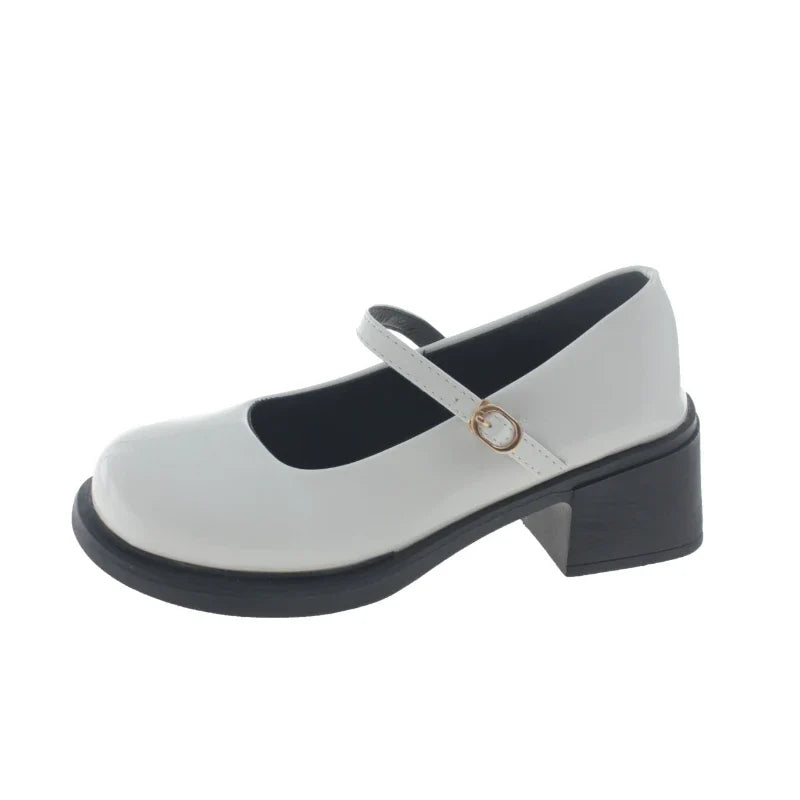 Mary Jane Shoes Simple Glossy PU Causal Uniform Low-heeled Shoes Versatile Lolita Pumps