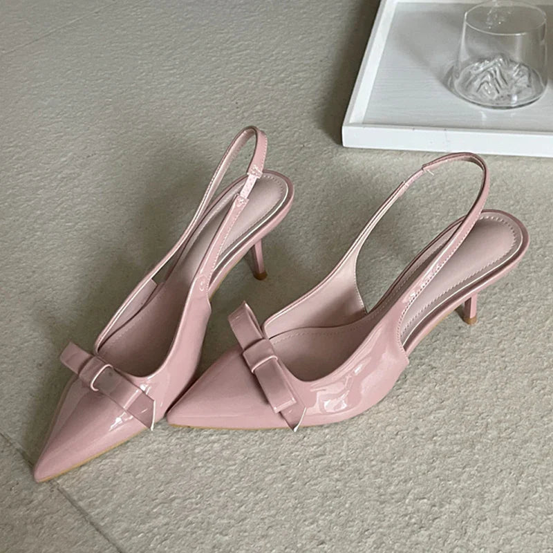 Butterfly-knot Slingbacks Elegant Pointed Toe Thin Heels Banquet Prom Shoes Big Size 43
