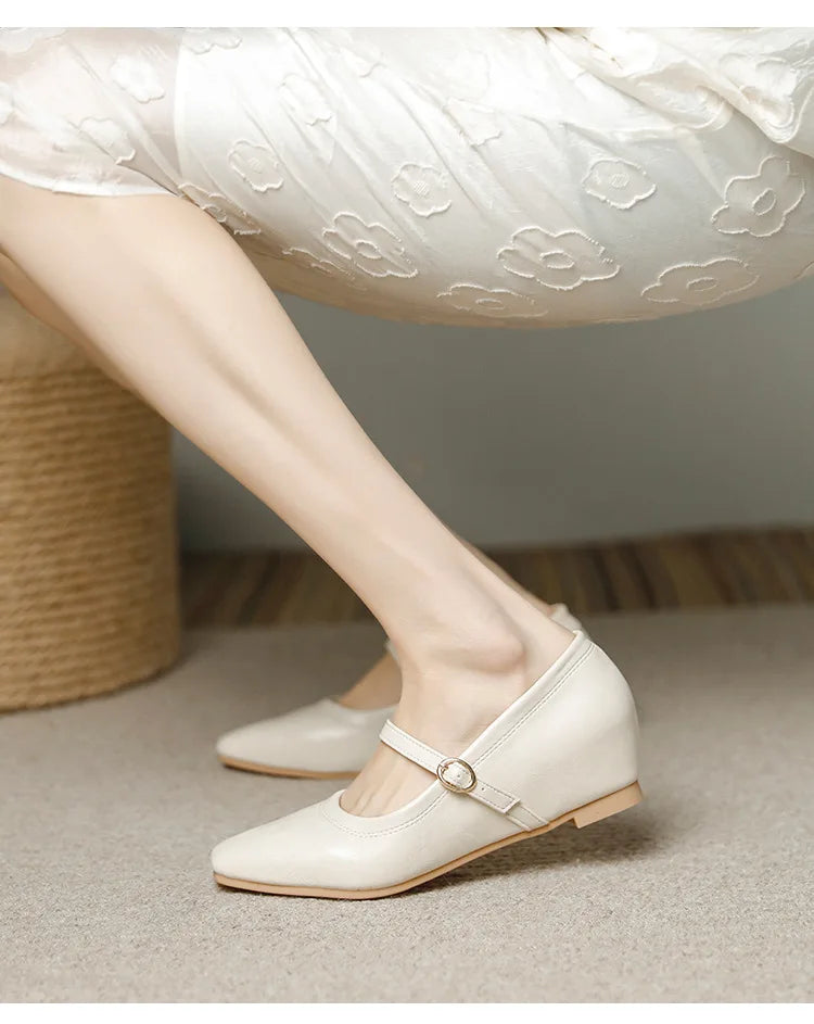 mary janes shoes woman height increasing flats soft leather ankle belt mocasines elevator shoes zapatos de mujer 2025
