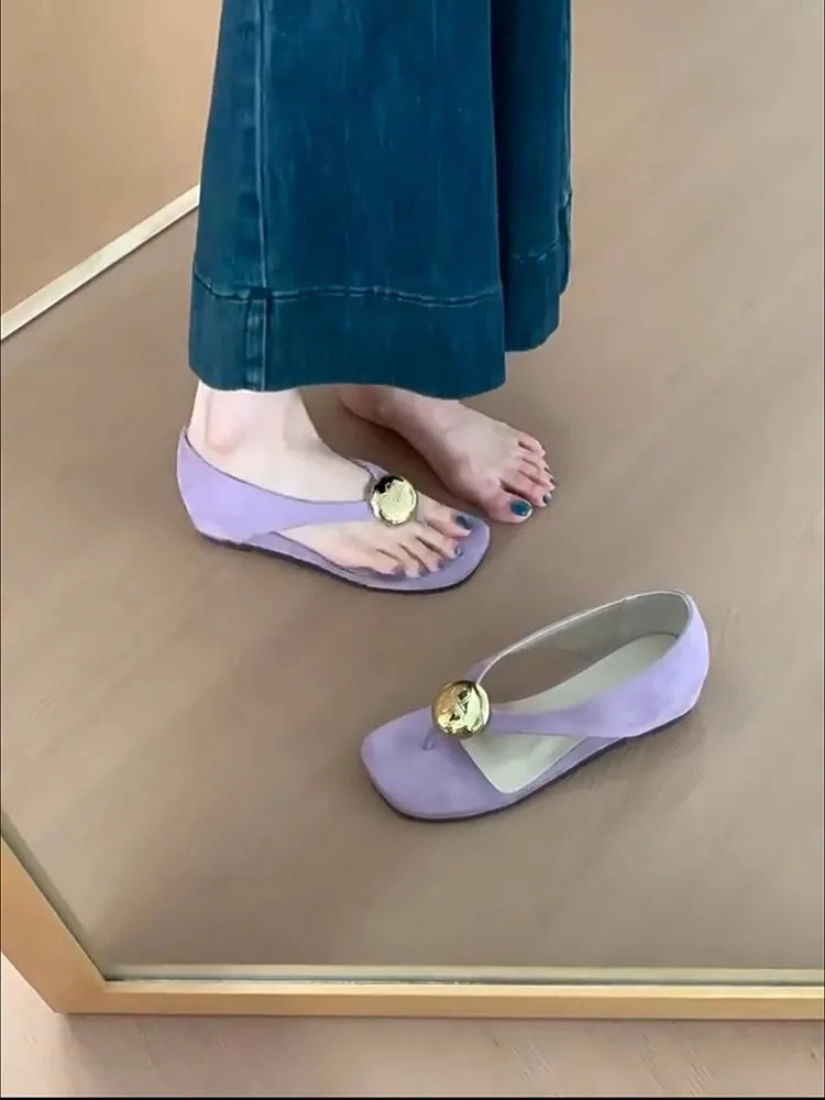 Leisure Toe-Open Sandals Slippers Trendy Rubber Bottom Flat Head Casual Slip-On Shoes High Aesthetic Value
