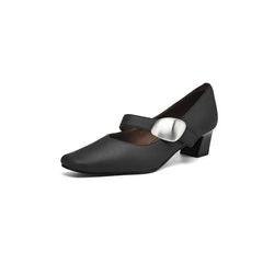Genuine leather pointed toe low heel pumps