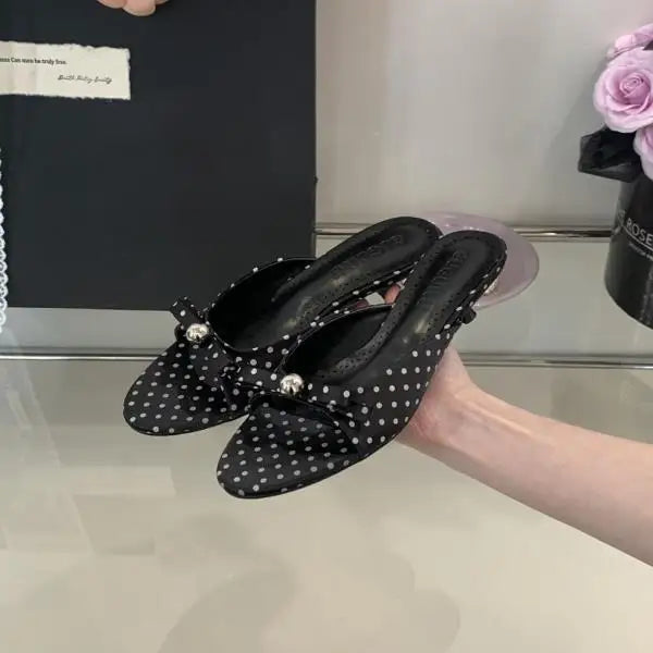 String Bead High-Heeled Shoes Ladys Slippers Outdoor Slides Pantofle Butterfly-Knot Low Rubber Flip Flops Hawaiian PU