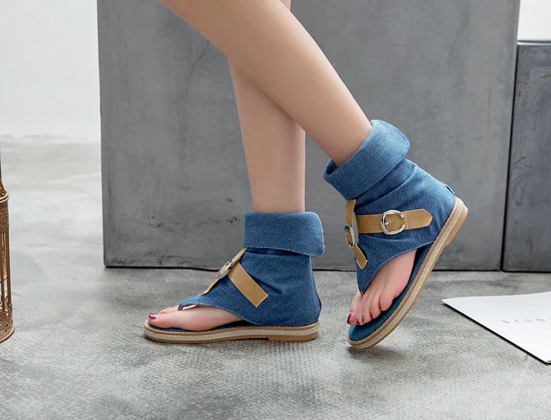 Blue Shoes Buckle Gladiator Sandals Jeans Boots booties sandalias Size 43