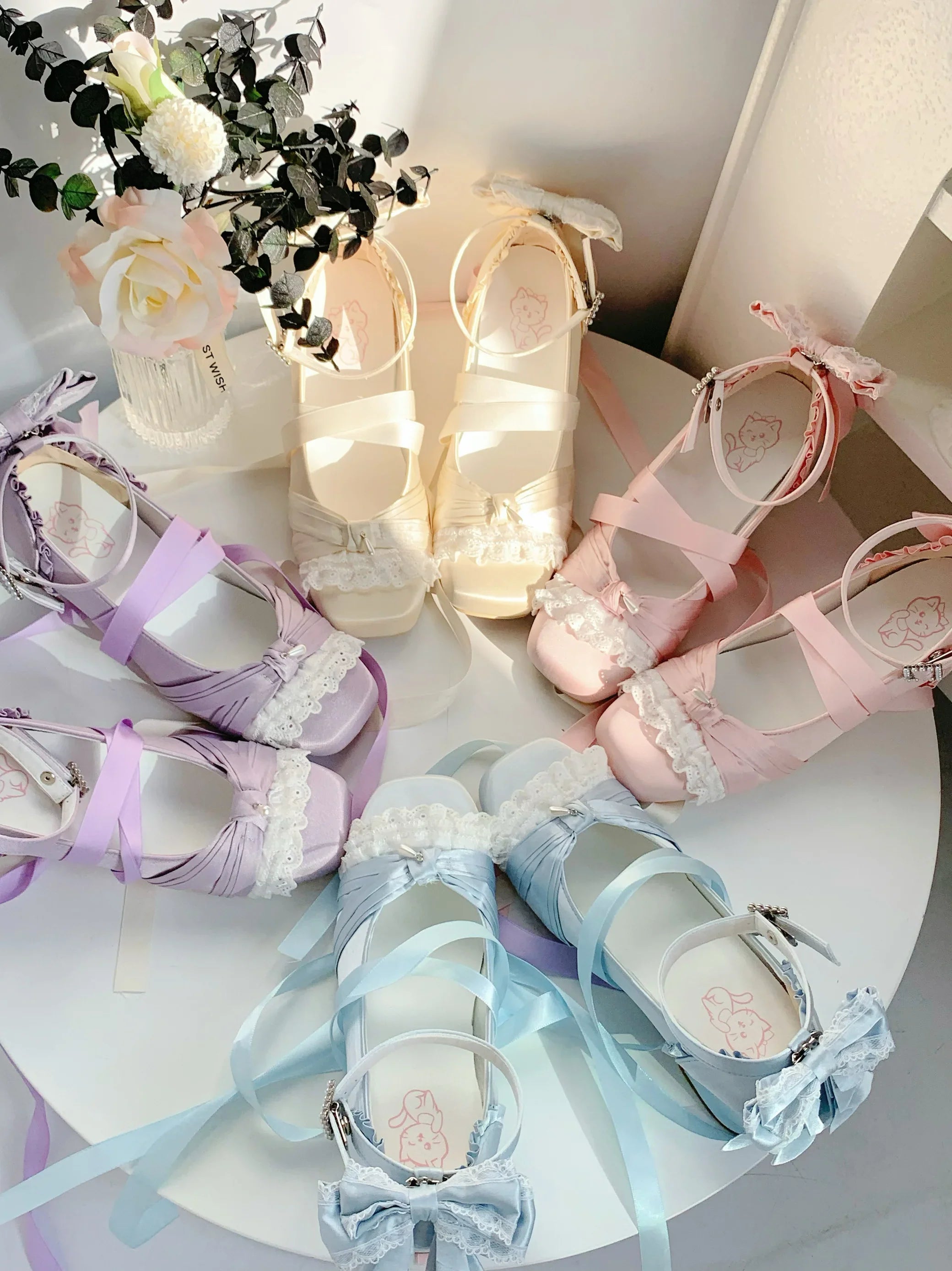 Pink Lolita Shoes Ballet Thick Heel High Heels Mary Jane Shoes Satin Elegant Platform Waterproof Pumps Original
