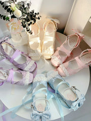 Pink Lolita Shoes Ballet Thick Heel High Heels Mary Jane Shoes Satin Elegant Platform Waterproof Pumps Original