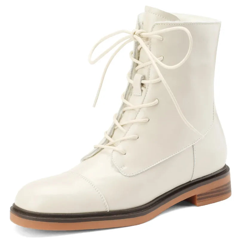 Ankle Boots Office Casual Genuine Leather Wool Low Heels Comfortable Shoes Woman High Quality