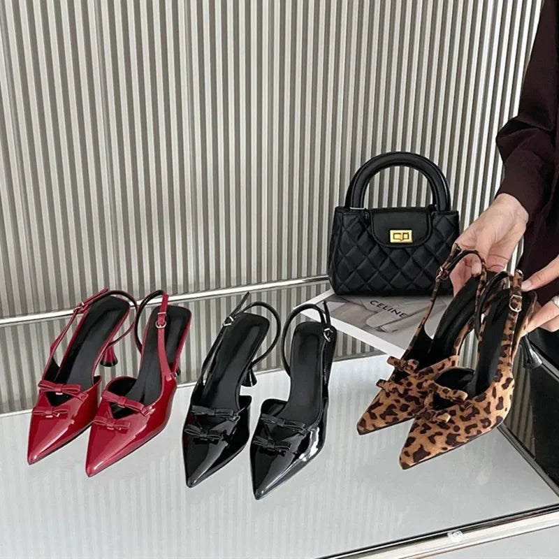 Brand High Heels Elegant Bow Pointed Toe Thin High Heeled Sandals Slingback