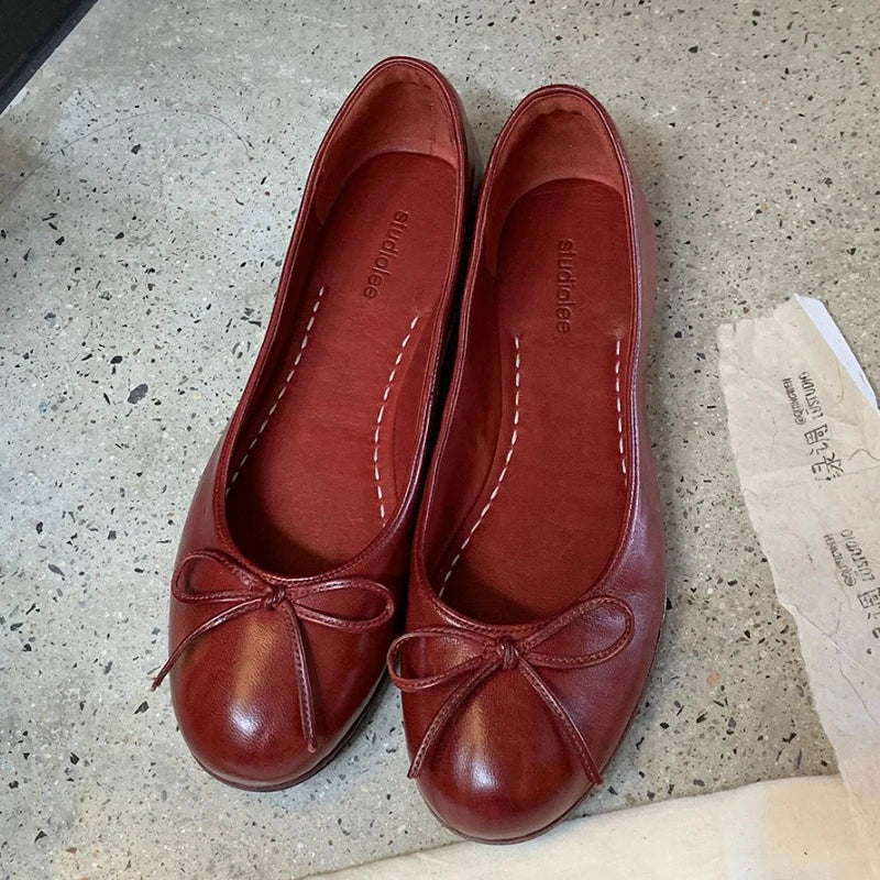 Concise Flat Shoes Shallow Comfort Retro Bowknot Elegant Ballet Flats Zapatos De Mujer