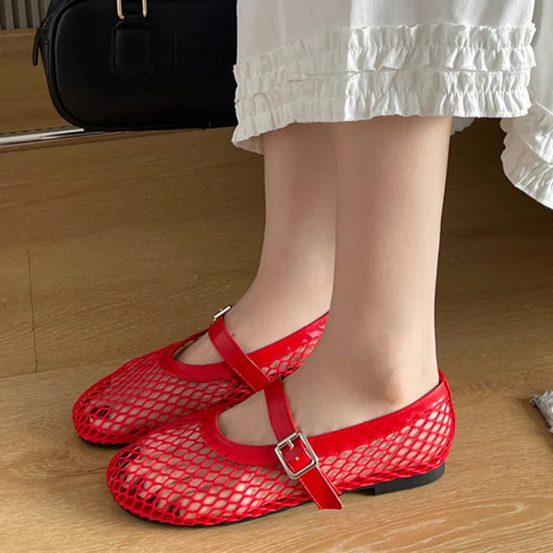 Kcenid Red Black Ballet Flat Shoes