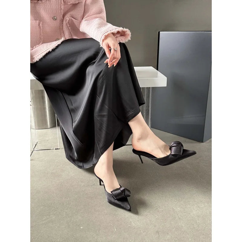 Beige Heeled Sandals Wedding Shoes Shallow Mouth Black High Lace Up Comfort Party Girls Stiletto Clear Pointed Rubber Silk
